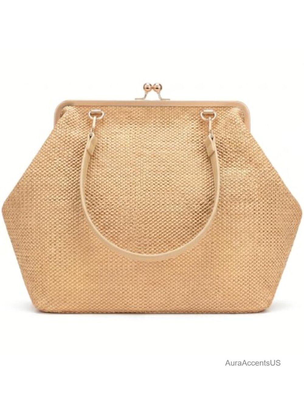 Kiss Lock Frame Handbag, PU Leather Shoulder Tote Hobo Clutch Purse for Women